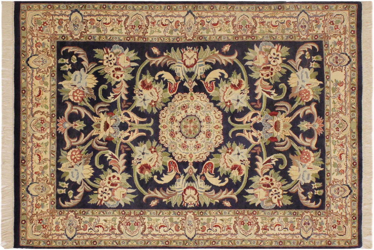 handmade Traditional Anarlaki Blue Beige Hand Knotted RECTANGLE 100% WOOL area rug 4x6