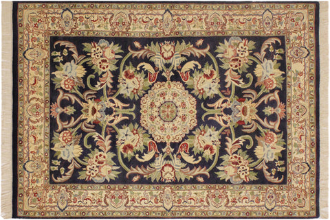handmade Traditional Anarlaki Blue Beige Hand Knotted RECTANGLE 100% WOOL area rug 4x6