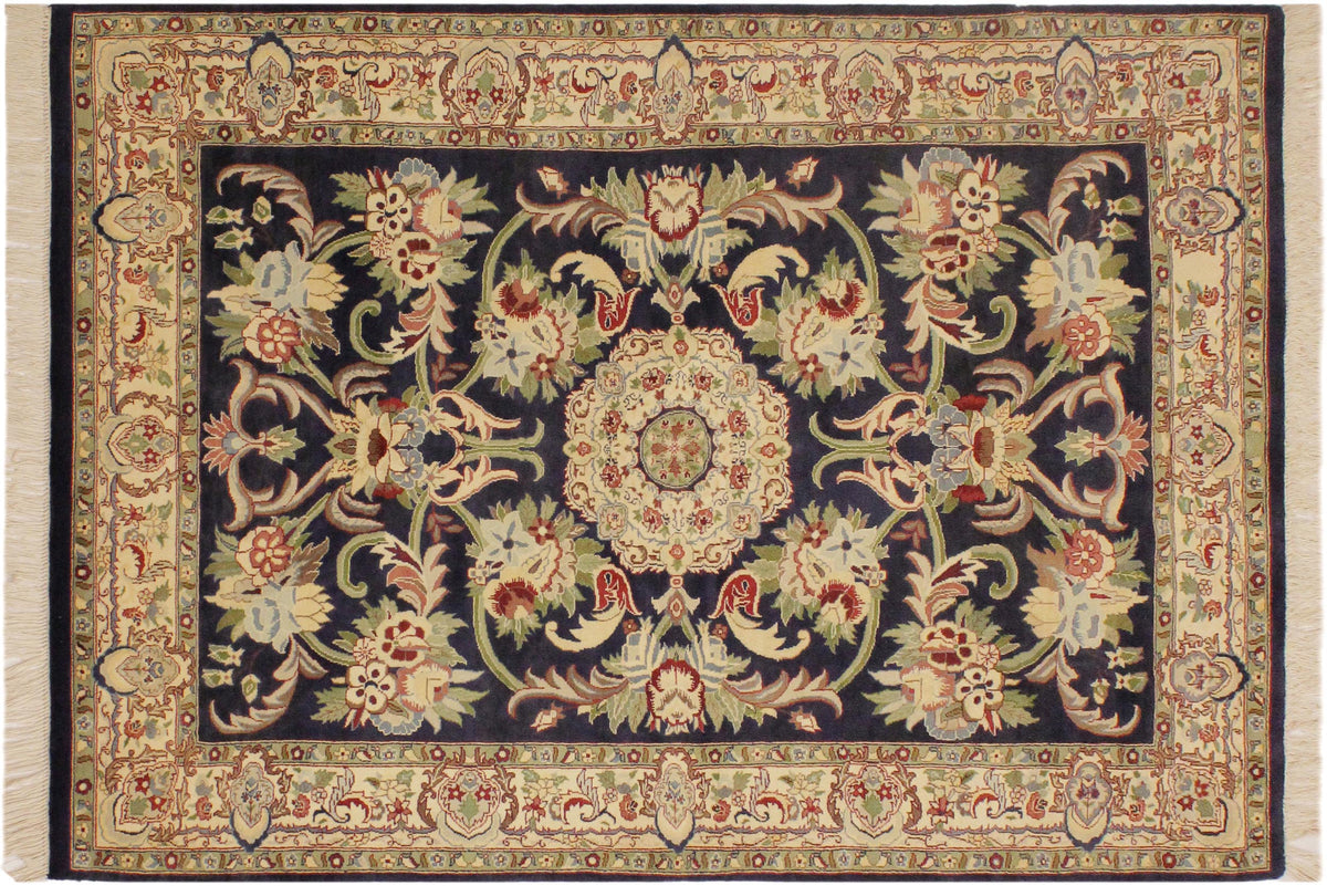 handmade Traditional Anarlaki Blue Beige Hand Knotted RECTANGLE 100% WOOL area rug 4x6
