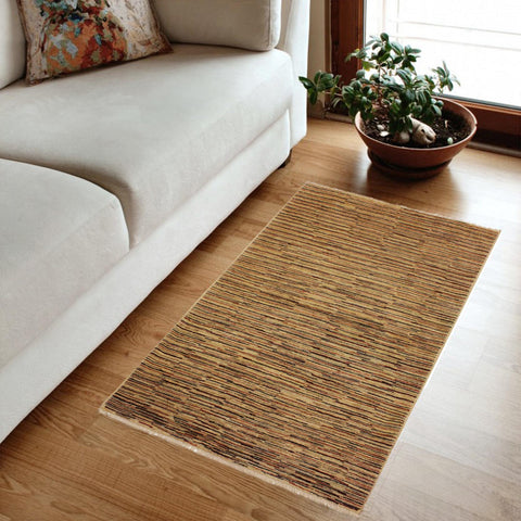 handmade Modern Gabbeh Beige Rust Hand Knotted RECTANGLE 100% WOOL area rug 4' x 6'