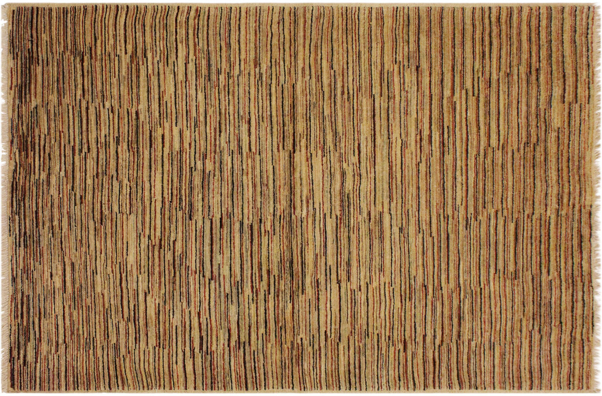 handmade Modern Gabbeh Beige Rust Hand Knotted RECTANGLE 100% WOOL area rug 4' x 6'