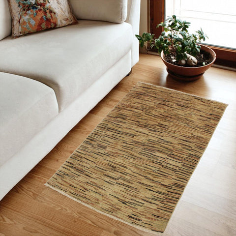 handmade Modern Gabbeh Beige Black Hand Knotted RECTANGLE 100% WOOL area rug 4' x 6'