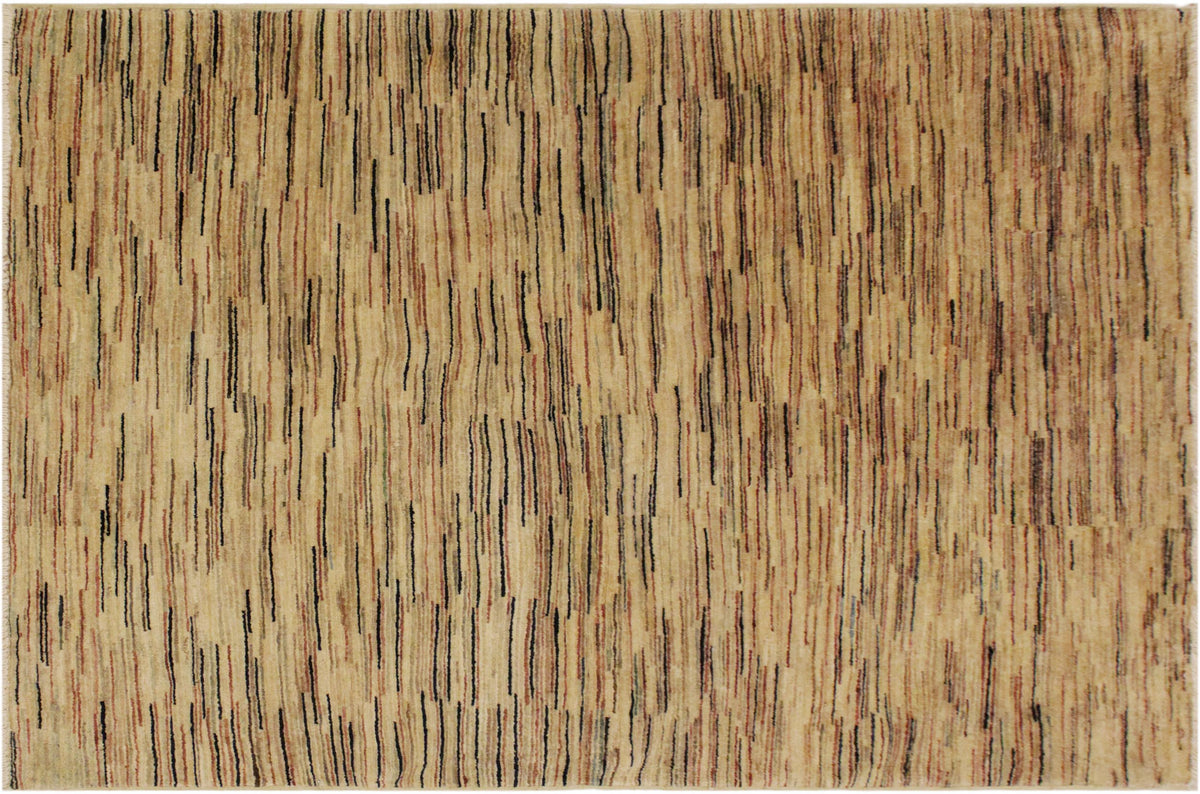 handmade Modern Gabbeh Beige Black Hand Knotted RECTANGLE 100% WOOL area rug 4' x 6'