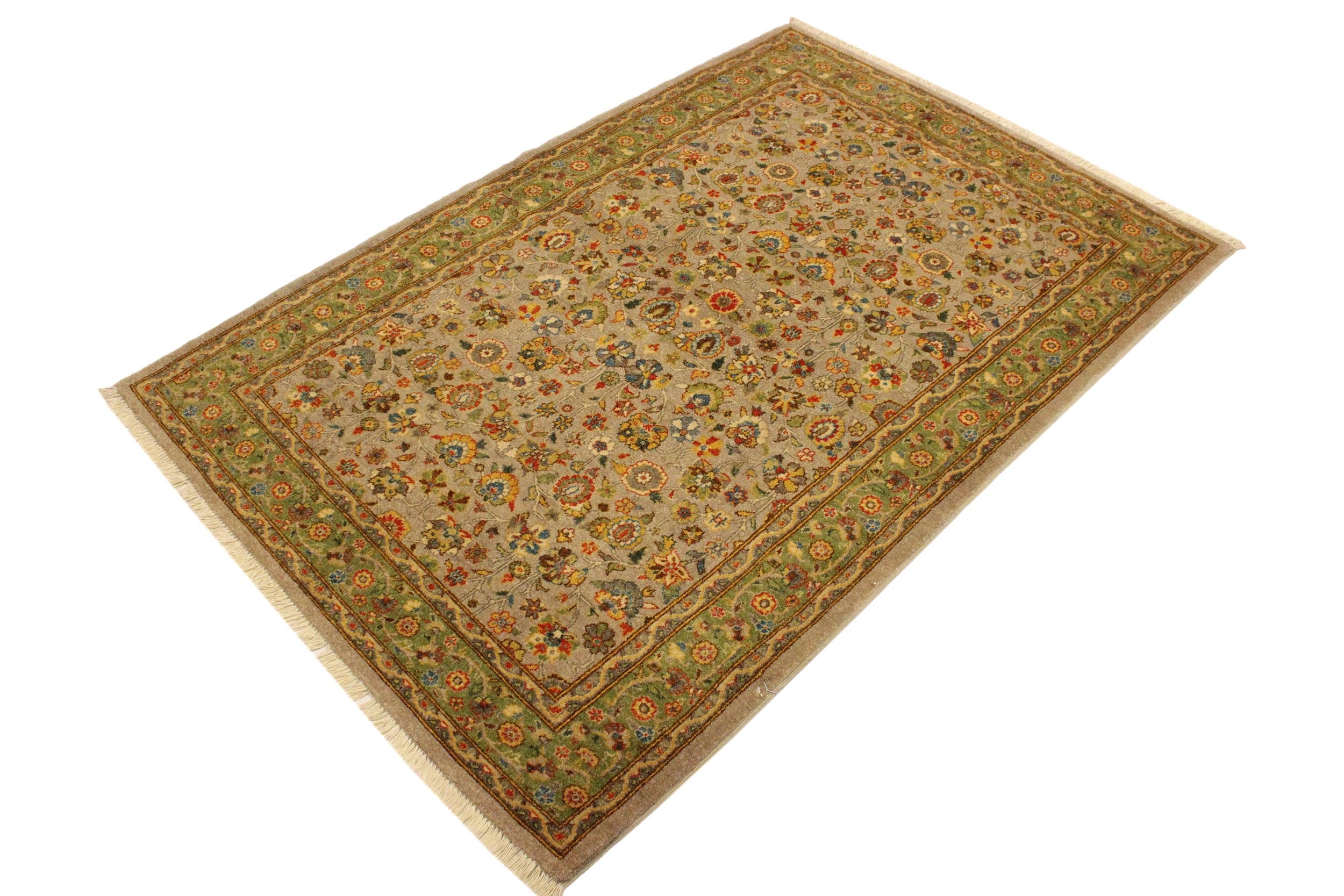 handmade Traditional Design Lt. Gray Lt. Green Hand Knotted RECTANGLE 100% WOOL area rug 4' x 6'