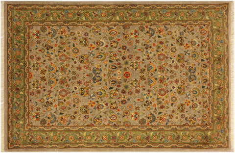 handmade Traditional Design Lt. Gray Lt. Green Hand Knotted RECTANGLE 100% WOOL area rug 4' x 6'