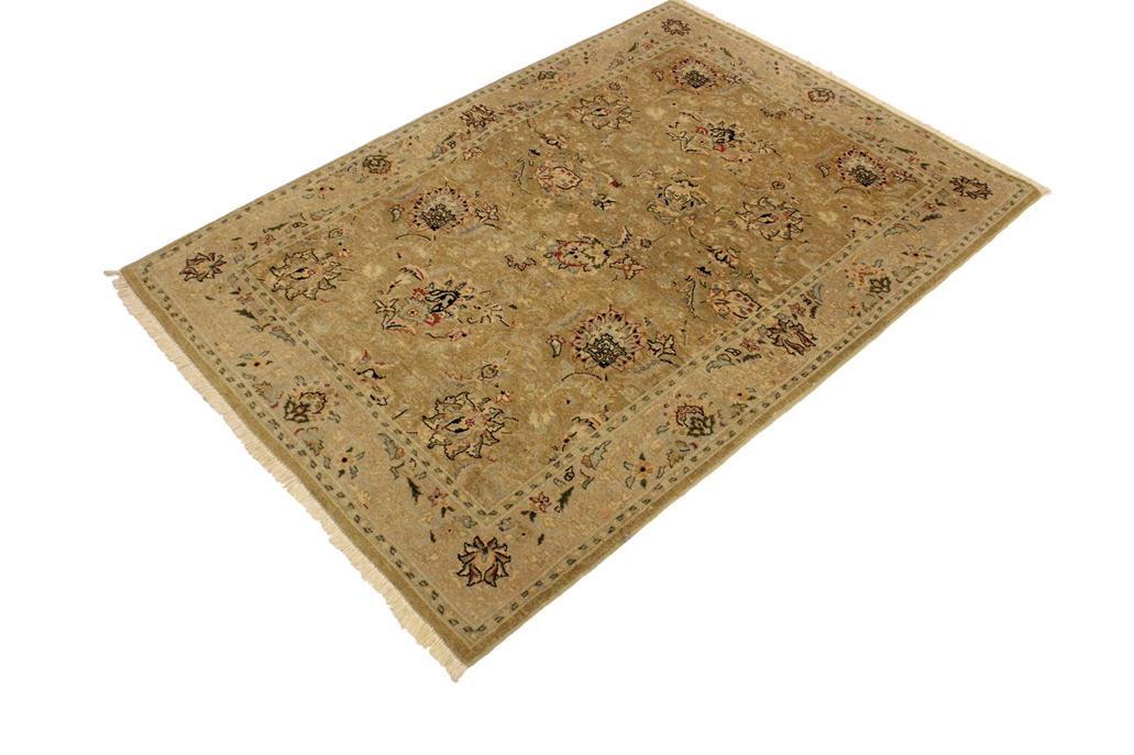 handmade Traditional Design Gold Gray Hand Knotted RECTANGLE 100% WOOL area rug 4'X6'