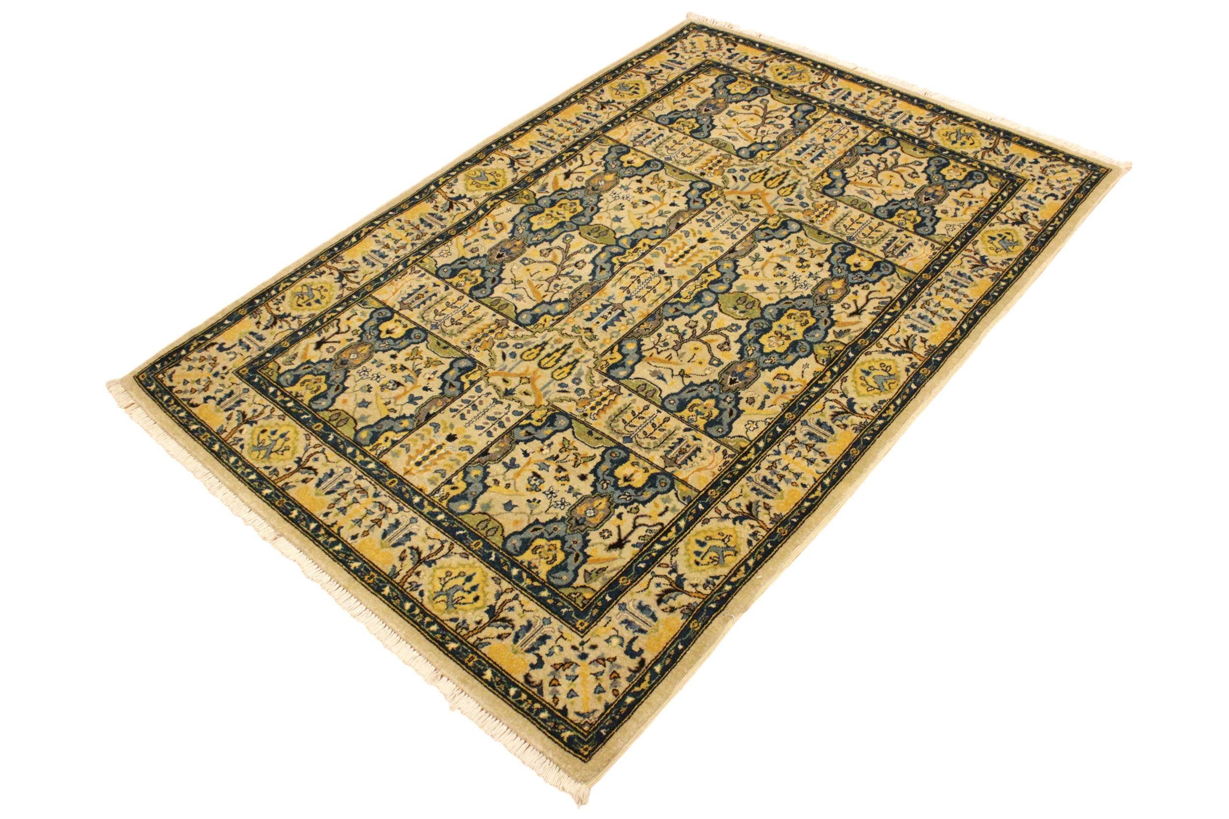 handmade Transitional Design Ivory Teal Hand Knotted RECTANGLE 100% WOOL area rug 4' x 6'