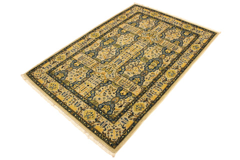 handmade Transitional Design Ivory Teal Hand Knotted RECTANGLE 100% WOOL area rug 4' x 6'