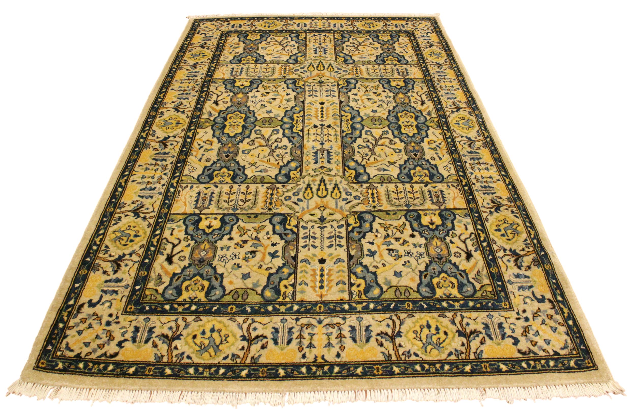 handmade Transitional Design Ivory Teal Hand Knotted RECTANGLE 100% WOOL area rug 4' x 6'