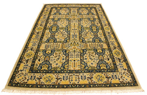 handmade Transitional Design Ivory Teal Hand Knotted RECTANGLE 100% WOOL area rug 4' x 6'