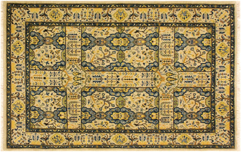 handmade Transitional Design Ivory Teal Hand Knotted RECTANGLE 100% WOOL area rug 4' x 6'