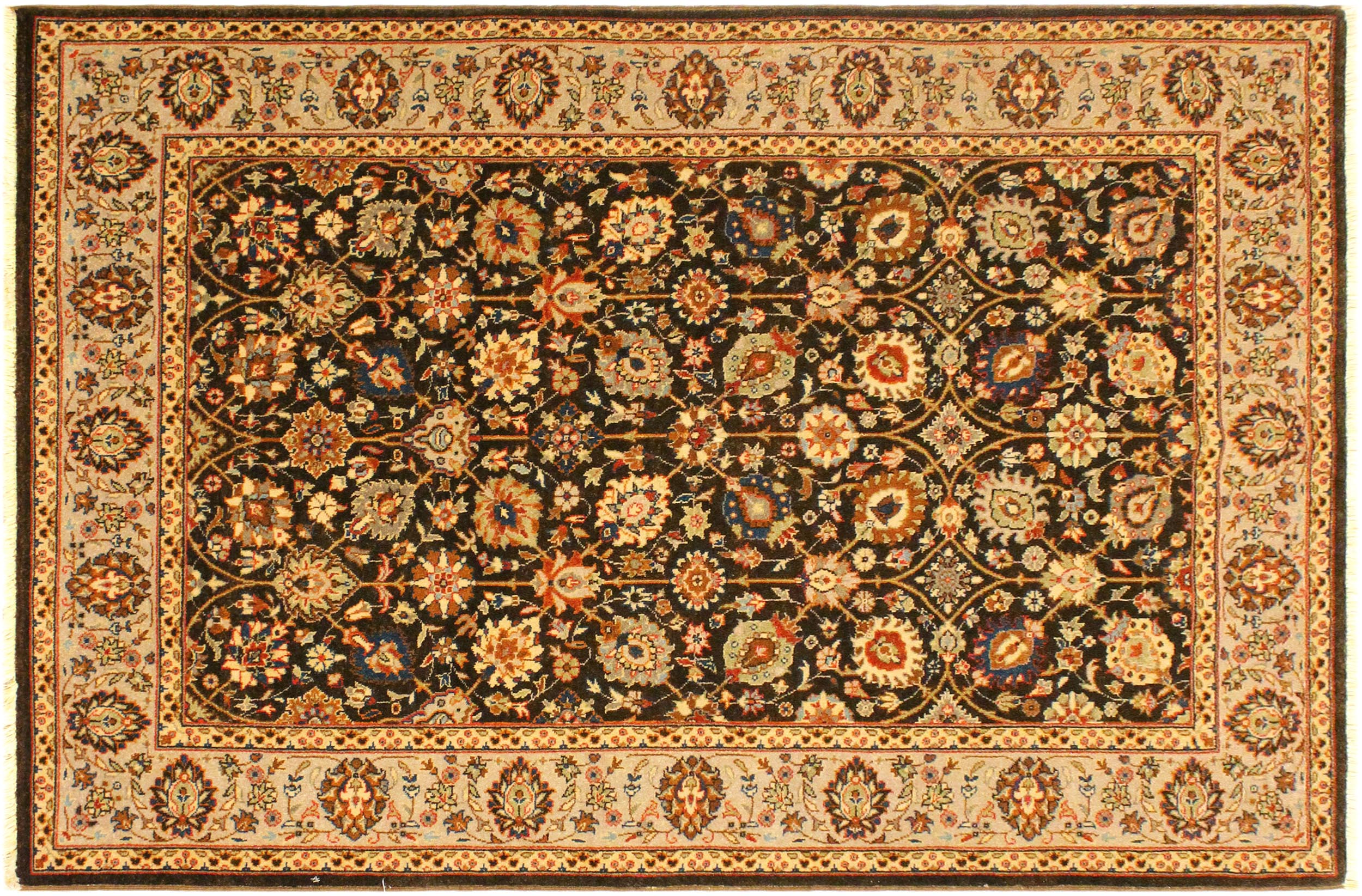 handmade Traditional Design Brown Lt. Tan Hand Knotted RECTANGLE 100% WOOL area rug 4' x 6'