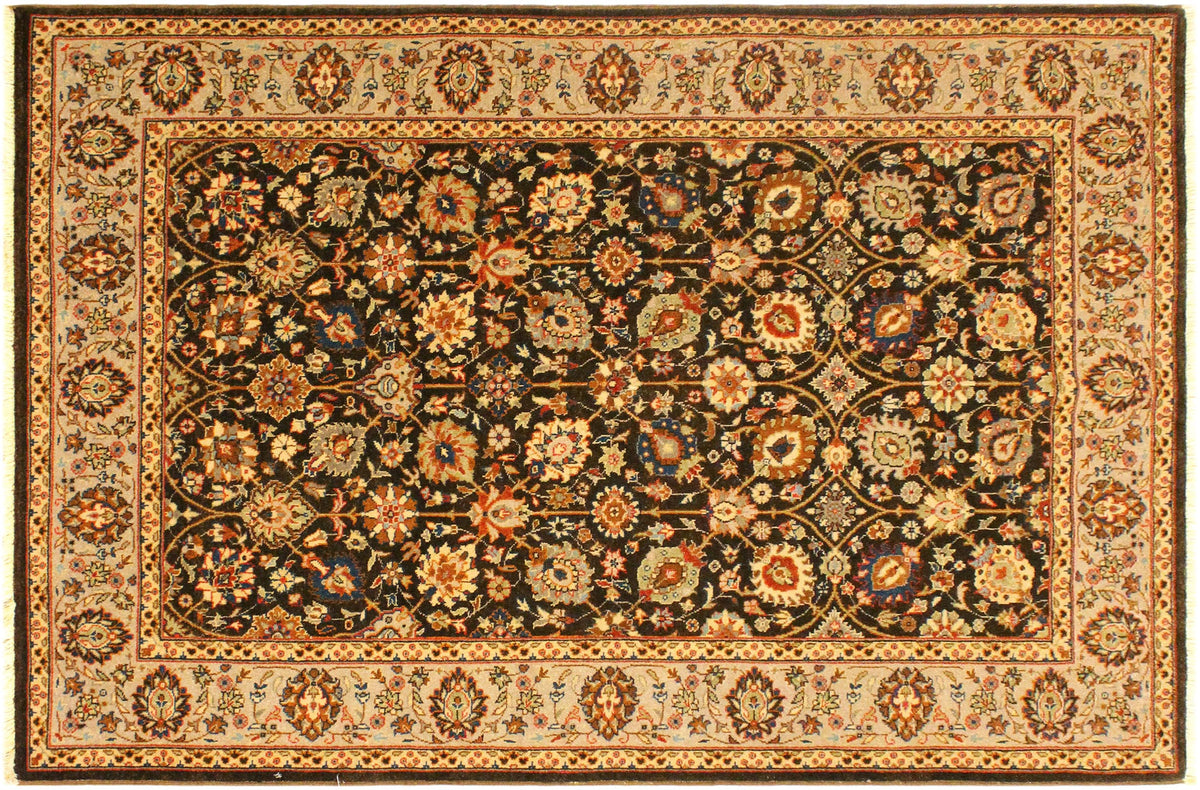 handmade Traditional Design Brown Lt. Tan Hand Knotted RECTANGLE 100% WOOL area rug 4' x 6'