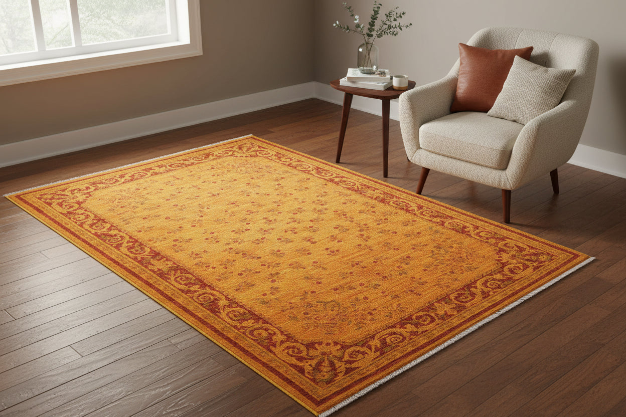 handmade Over Dyed Over Dyed Gold Red Hand Knotted RECTANGLE 100% WOOL area rug 4' x 6'