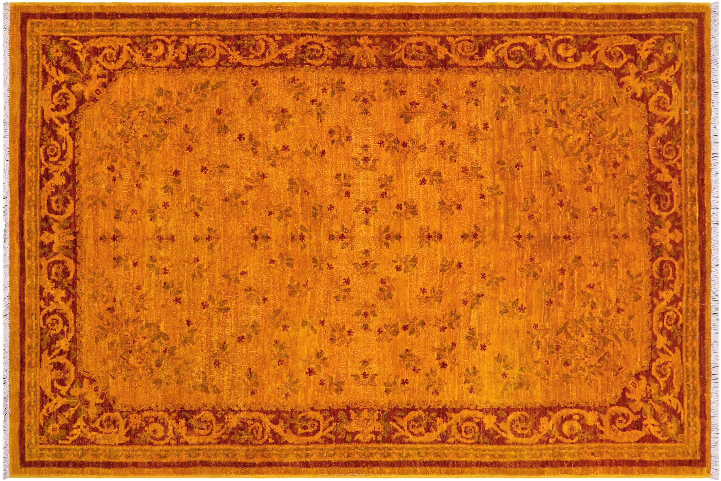 handmade Over Dyed Over Dyed Gold Red Hand Knotted RECTANGLE 100% WOOL area rug 4' x 6'