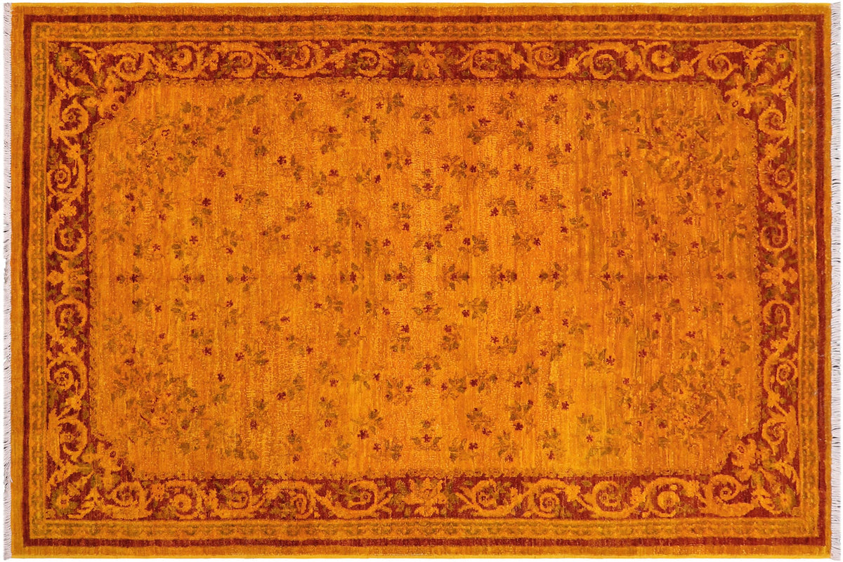 handmade Over Dyed Over Dyed Gold Red Hand Knotted RECTANGLE 100% WOOL area rug 4' x 6'