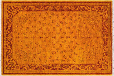 handmade Over Dyed Over Dyed Gold Red Hand Knotted RECTANGLE 100% WOOL area rug 4' x 6'