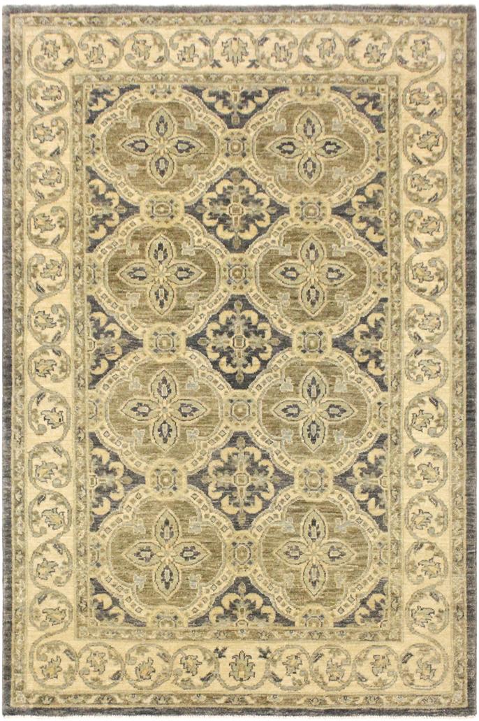 handmade Transitional Kafkaz Bluish Gray Tan Hand Knotted RECTANGLE 100% WOOL area rug 4X6
