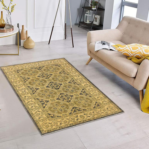 handmade Transitional Kafkaz Bluish Gray Tan Hand Knotted RECTANGLE 100% WOOL area rug 4X6