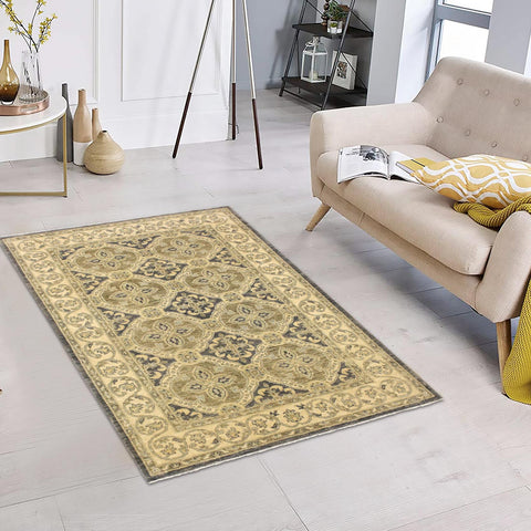 handmade Transitional Kafkaz Bluish Gray Tan Hand Knotted RECTANGLE 100% WOOL area rug 4' x 6'