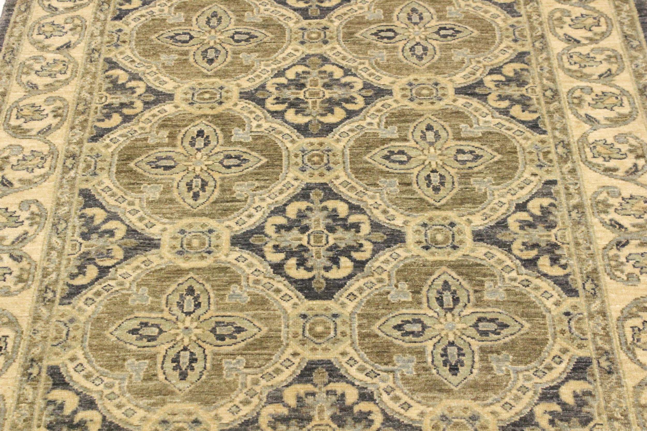 handmade Transitional Kafkaz Bluish Gray Tan Hand Knotted RECTANGLE 100% WOOL area rug 4' x 6'