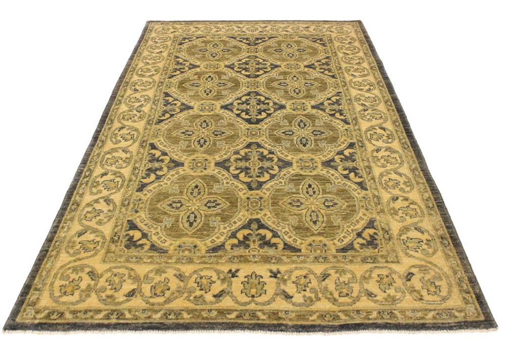 handmade Transitional Kafkaz Bluish Gray Tan Hand Knotted RECTANGLE 100% WOOL area rug 4X6