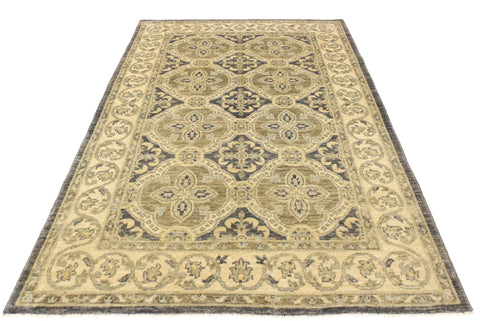 handmade Transitional Kafkaz Bluish Gray Tan Hand Knotted RECTANGLE 100% WOOL area rug 4' x 6'