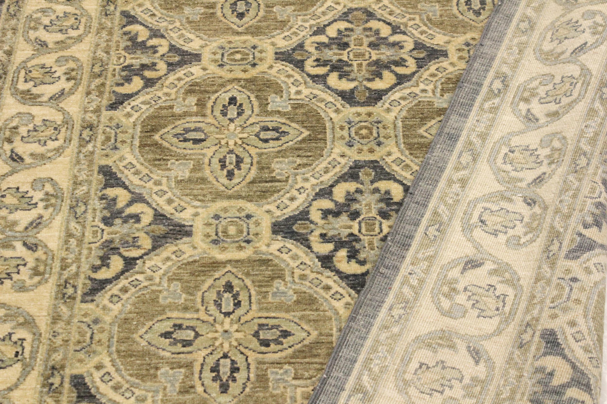 handmade Transitional Kafkaz Bluish Gray Tan Hand Knotted RECTANGLE 100% WOOL area rug 4' x 6'