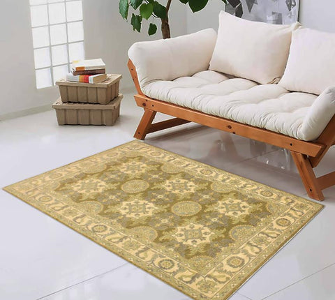 handmade Transitional Kafkaz Lt. Green Ivory Hand Knotted RECTANGLE 100% WOOL area rug 4X6