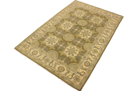 handmade Transitional Kafkaz Lt. Green Ivory Hand Knotted RECTANGLE 100% WOOL area rug 4X6