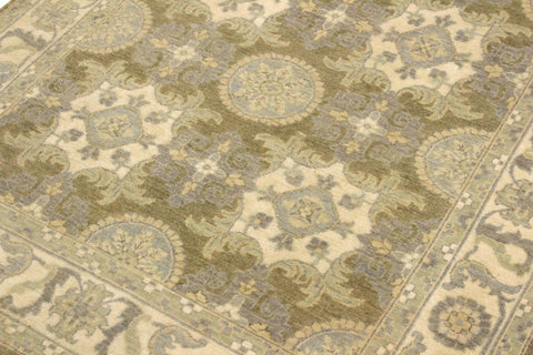 handmade Transitional Kafkaz Lt. Green Ivory Hand Knotted RECTANGLE 100% WOOL area rug 4' x 6'