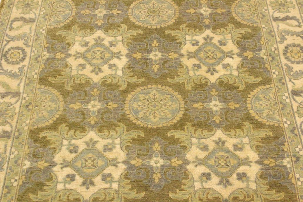 handmade Transitional Kafkaz Lt. Green Ivory Hand Knotted RECTANGLE 100% WOOL area rug 4X6