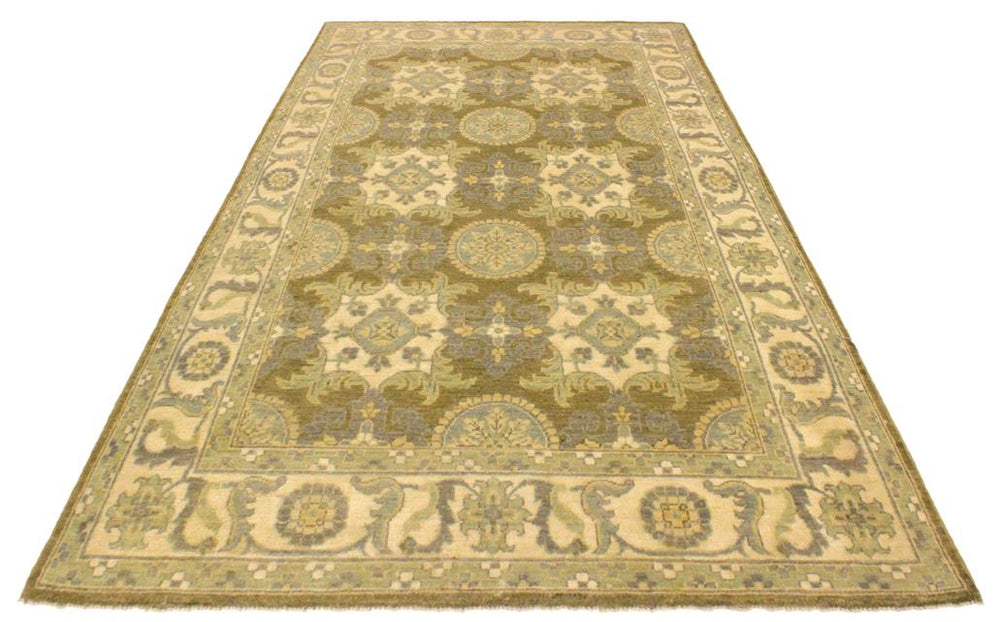 handmade Transitional Kafkaz Lt. Green Ivory Hand Knotted RECTANGLE 100% WOOL area rug 4X6