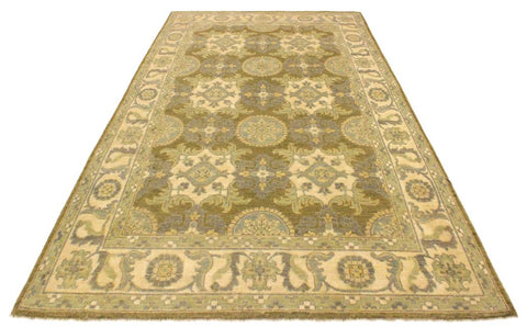 handmade Transitional Kafkaz Lt. Green Ivory Hand Knotted RECTANGLE 100% WOOL area rug 4X6