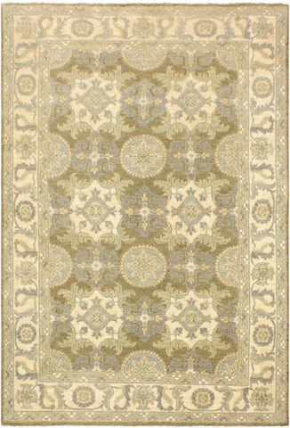 handmade Transitional Kafkaz Lt. Green Ivory Hand Knotted RECTANGLE 100% WOOL area rug 4X6
