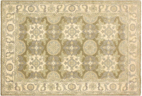handmade Transitional Kafkaz Lt. Green Ivory Hand Knotted RECTANGLE 100% WOOL area rug 4' x 6'