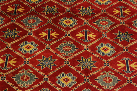 handmade Geometric Sherwan Red Gray Hand Knotted RECTANGLE 100% WOOL area rug 4x6