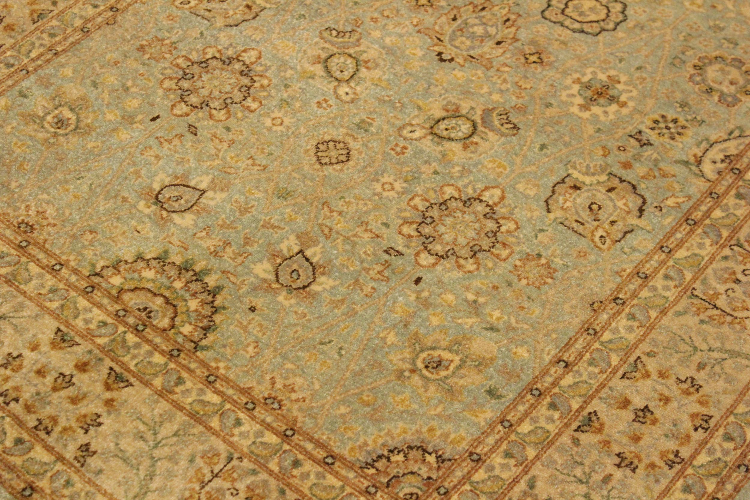 handmade Traditional Design Lt. Blue Gold Hand Knotted RECTANGLE 100% WOOL area rug 4' x 6'