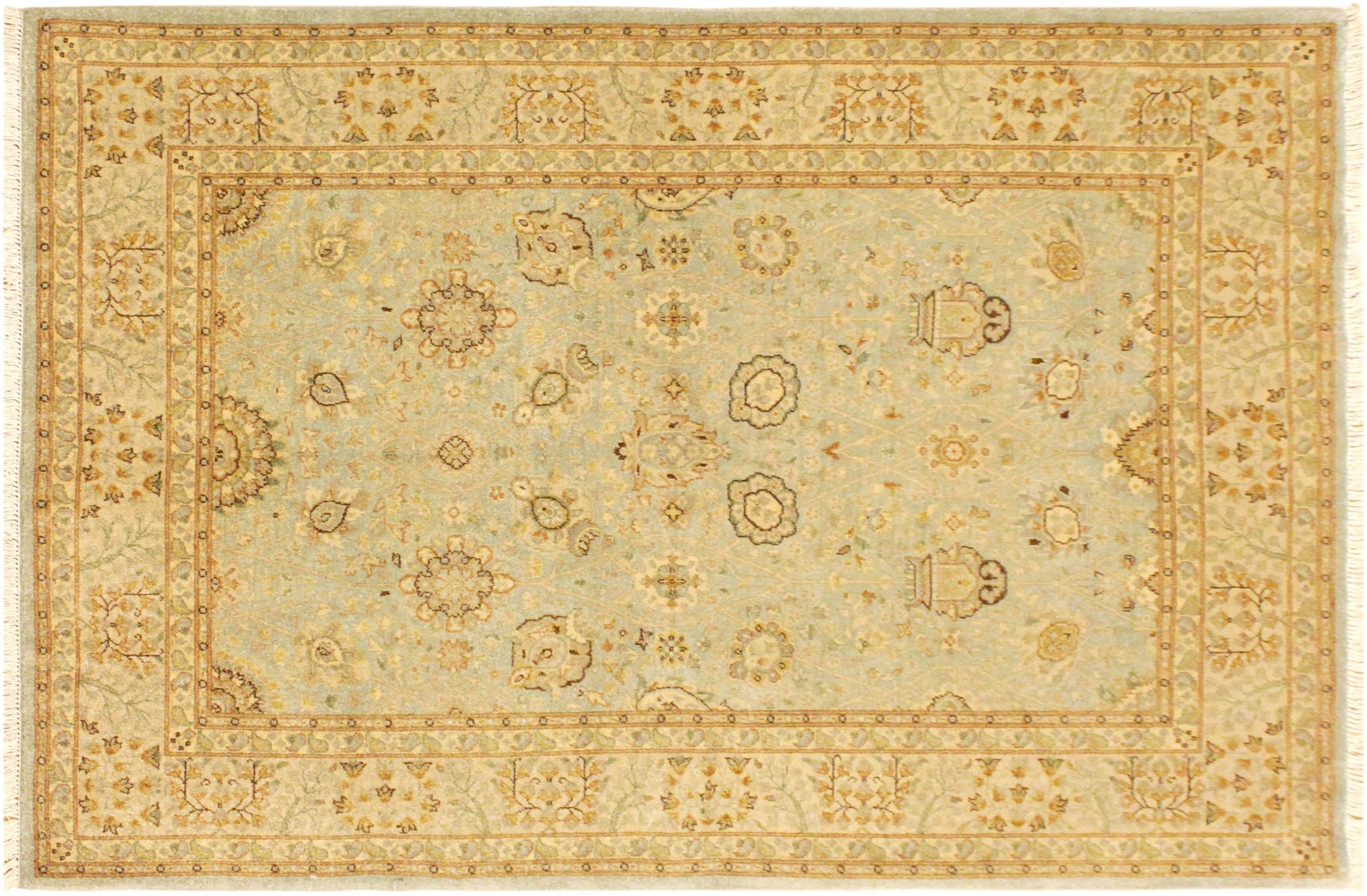 handmade Traditional Design Lt. Blue Gold Hand Knotted RECTANGLE 100% WOOL area rug 4' x 6'