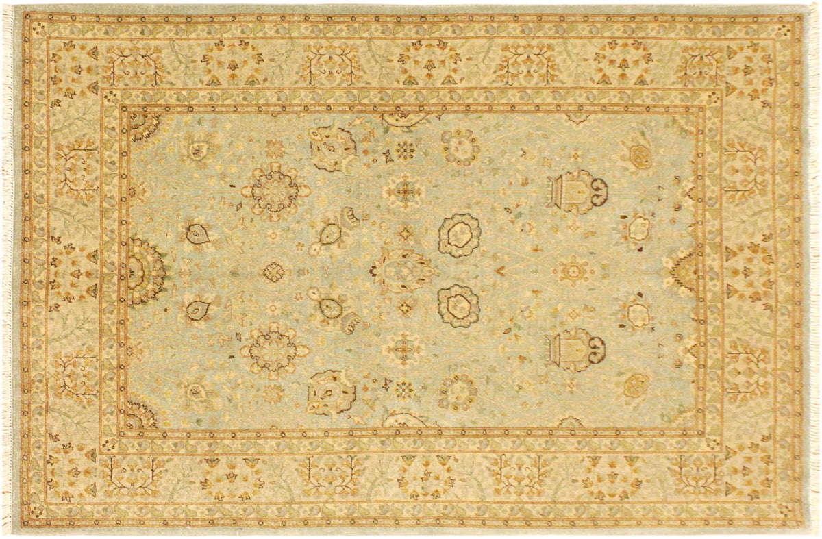 handmade Traditional Design Lt. Blue Gold Hand Knotted RECTANGLE 100% WOOL area rug 4' x 6'