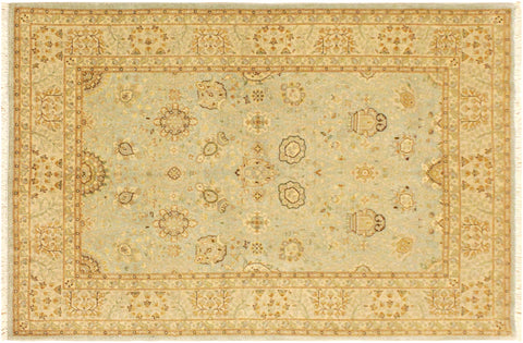 handmade Traditional Design Lt. Blue Gold Hand Knotted RECTANGLE 100% WOOL area rug 4' x 6'