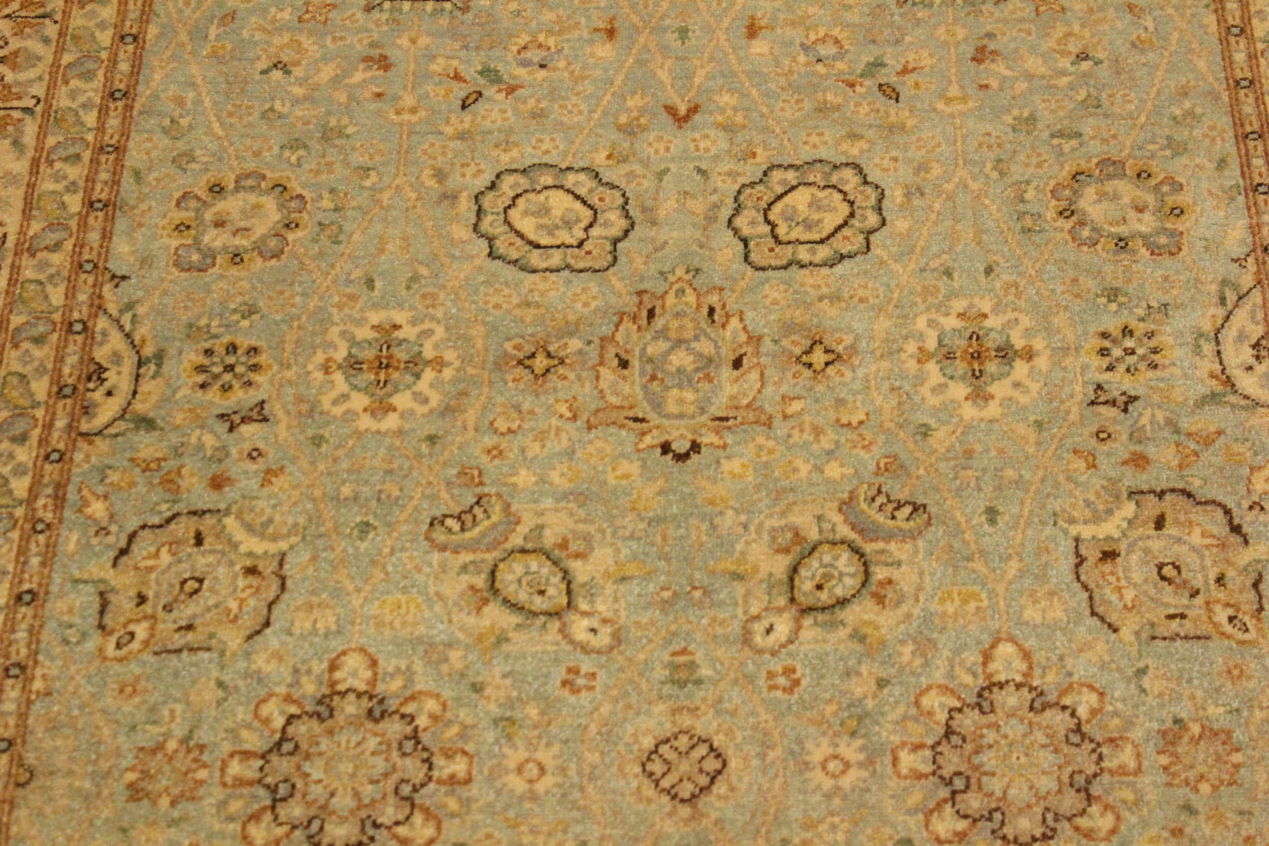 handmade Traditional Design Lt. Blue Gold Hand Knotted RECTANGLE 100% WOOL area rug 4' x 6'