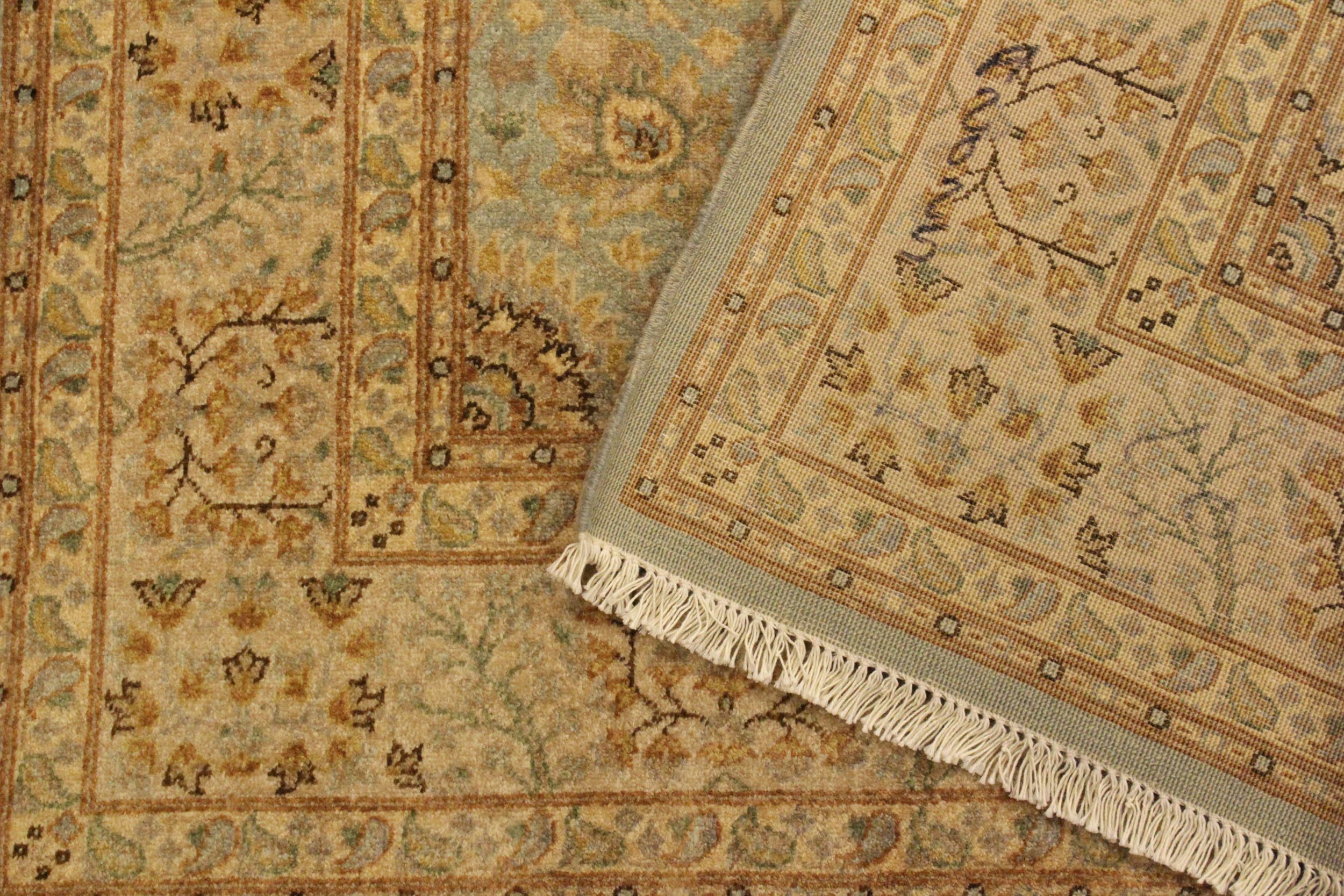 handmade Traditional Design Lt. Blue Gold Hand Knotted RECTANGLE 100% WOOL area rug 4' x 6'