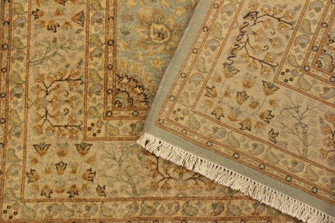handmade Traditional Design Lt. Blue Gold Hand Knotted RECTANGLE 100% WOOL area rug 4' x 6'