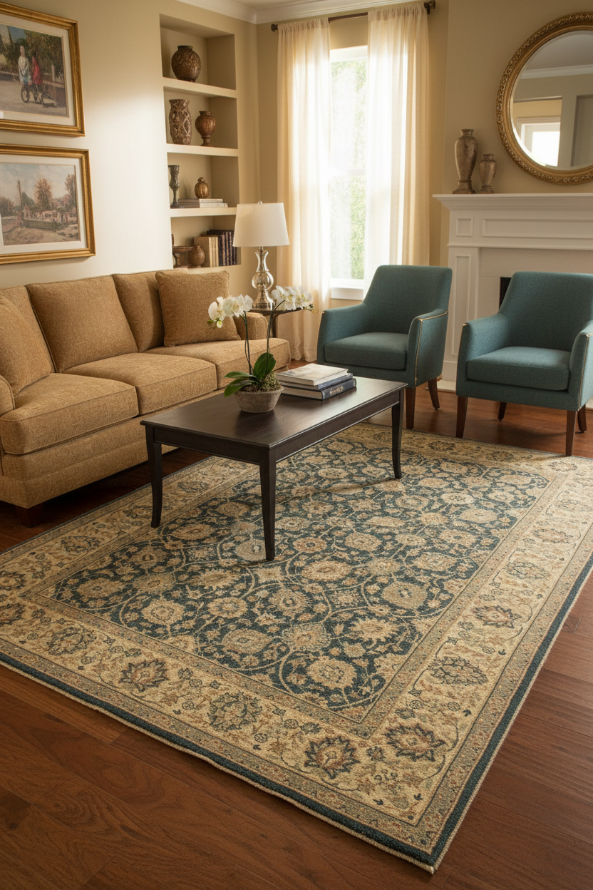 handmade Transitional Design Teal Blue Ivory Hand Knotted RECTANGLE 100% WOOL area rug 4'X6'