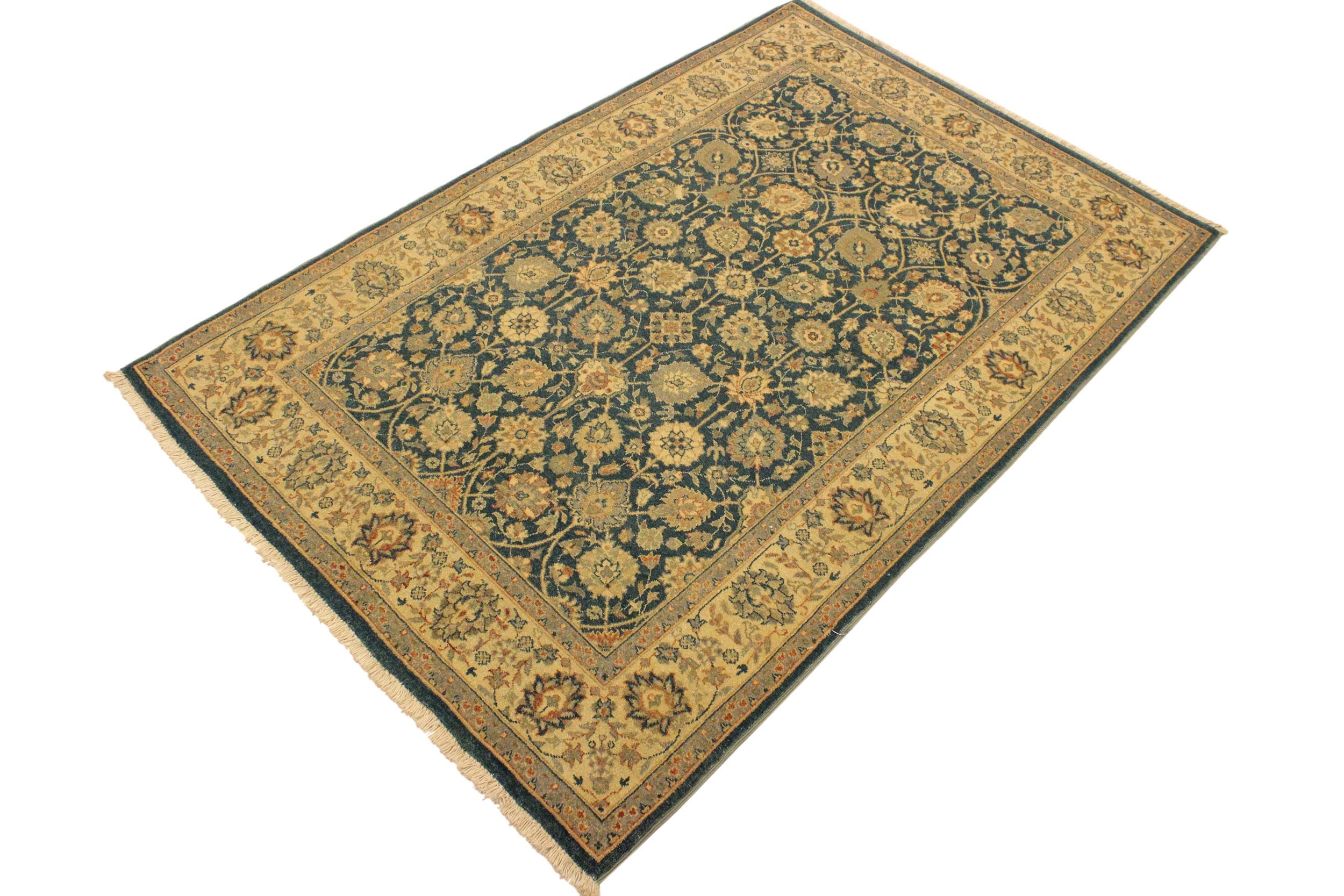 handmade Transitional Design Teal Blue Ivory Hand Knotted RECTANGLE 100% WOOL area rug 4' x 6'
