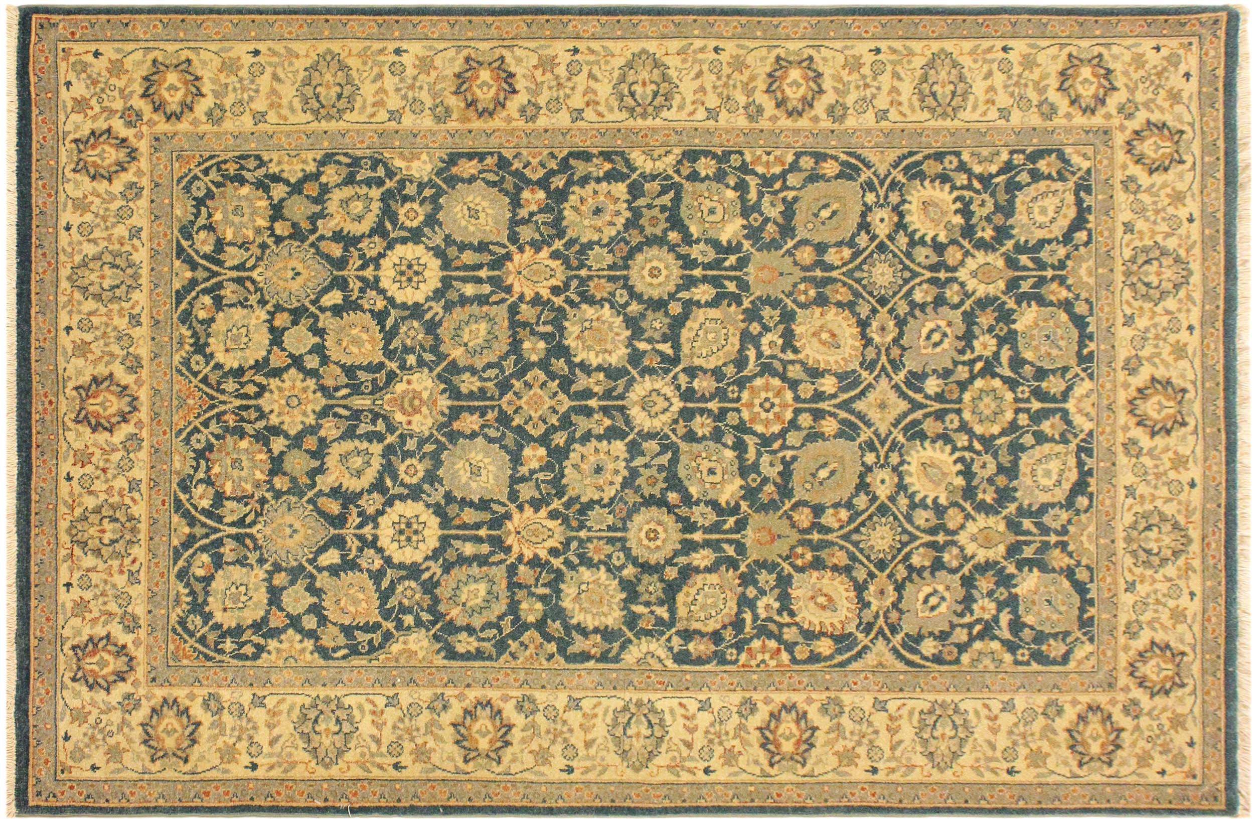 handmade Transitional Design Teal Blue Ivory Hand Knotted RECTANGLE 100% WOOL area rug 4' x 6'
