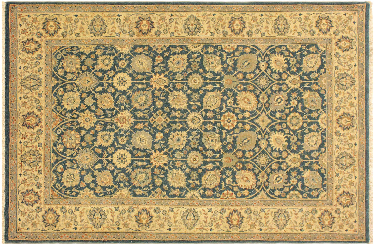handmade Transitional Design Teal Blue Ivory Hand Knotted RECTANGLE 100% WOOL area rug 4' x 6'