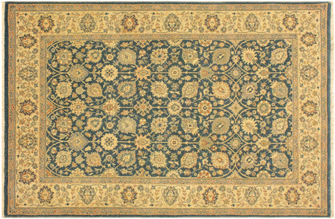 handmade Transitional Design Teal Blue Ivory Hand Knotted RECTANGLE 100% WOOL area rug 4' x 6'