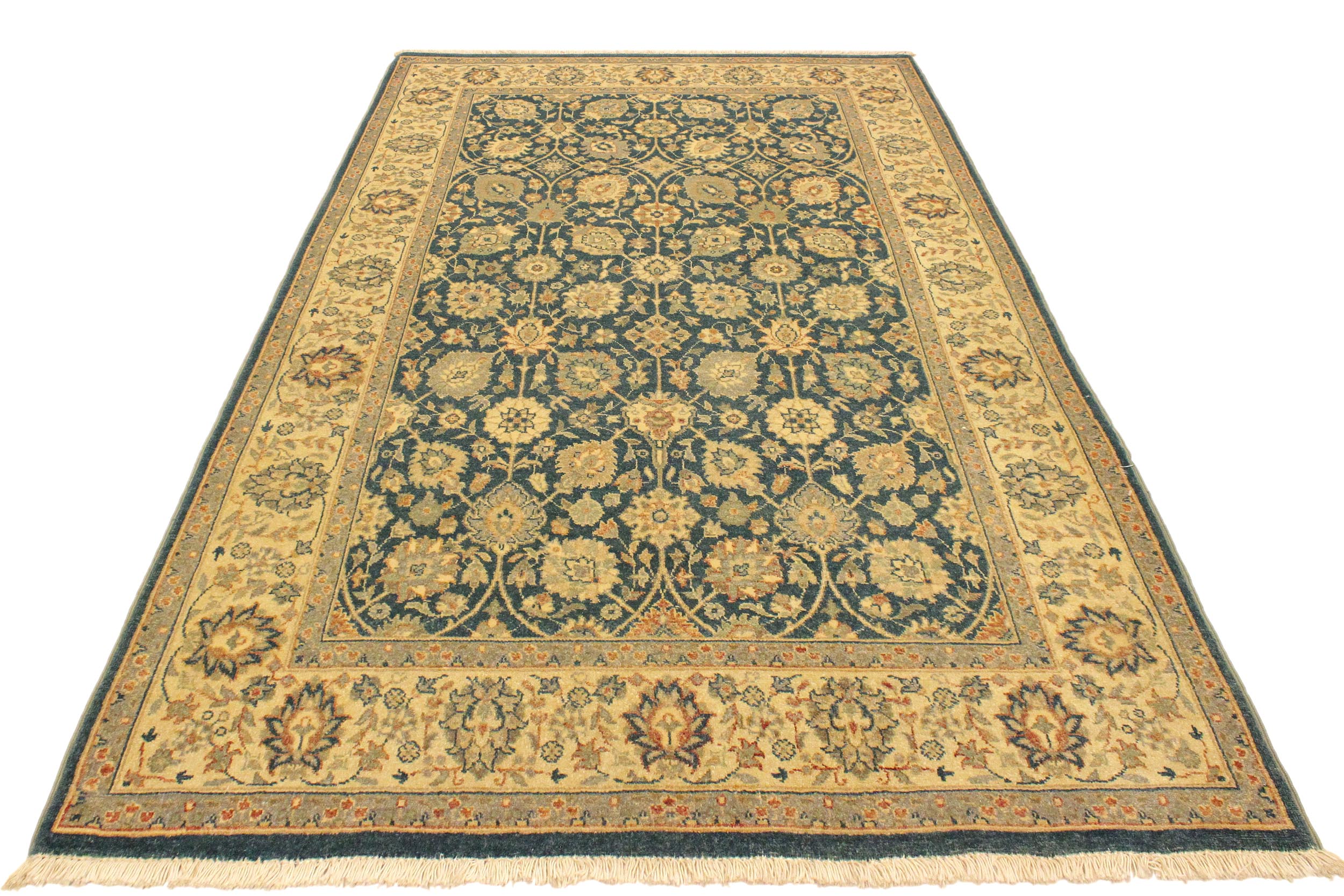 handmade Transitional Design Teal Blue Ivory Hand Knotted RECTANGLE 100% WOOL area rug 4' x 6'